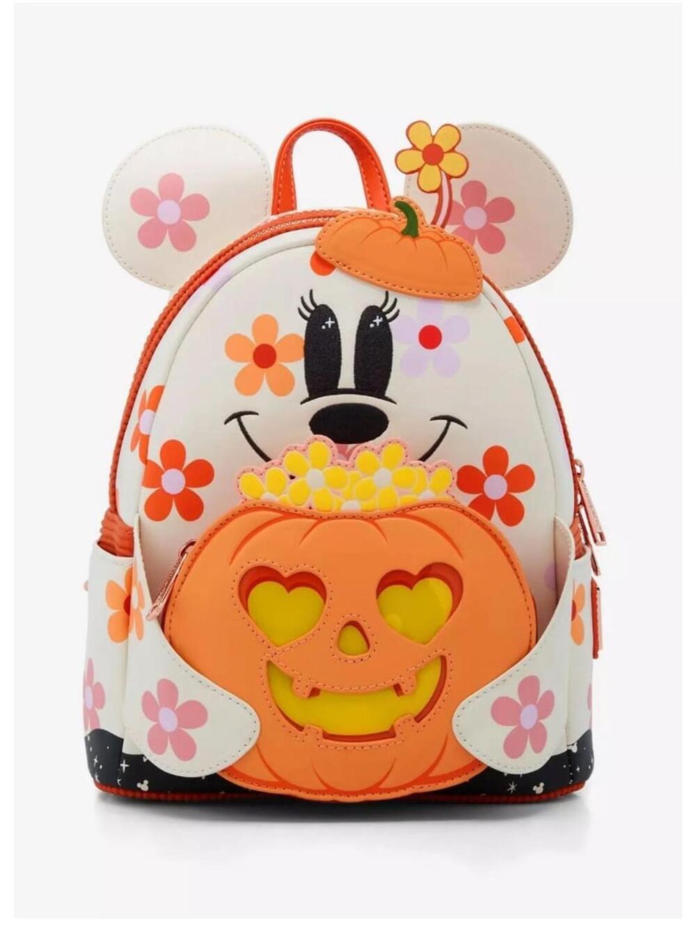 Loungefly Disney Minnie Floral Pumpkin GITD LU Mini Backpack - Picture 3 of 7